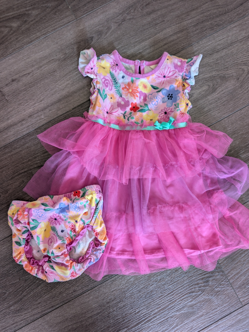 Matilda Jane Pink Floral Tulle Dress with Bloomers